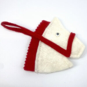 Felt Horse Head Ornament White Red Trim 3 inches